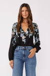 Adrian Long Sleeve Floral Print Top Black