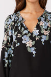 Adrian Long Sleeve Floral Print Top Black