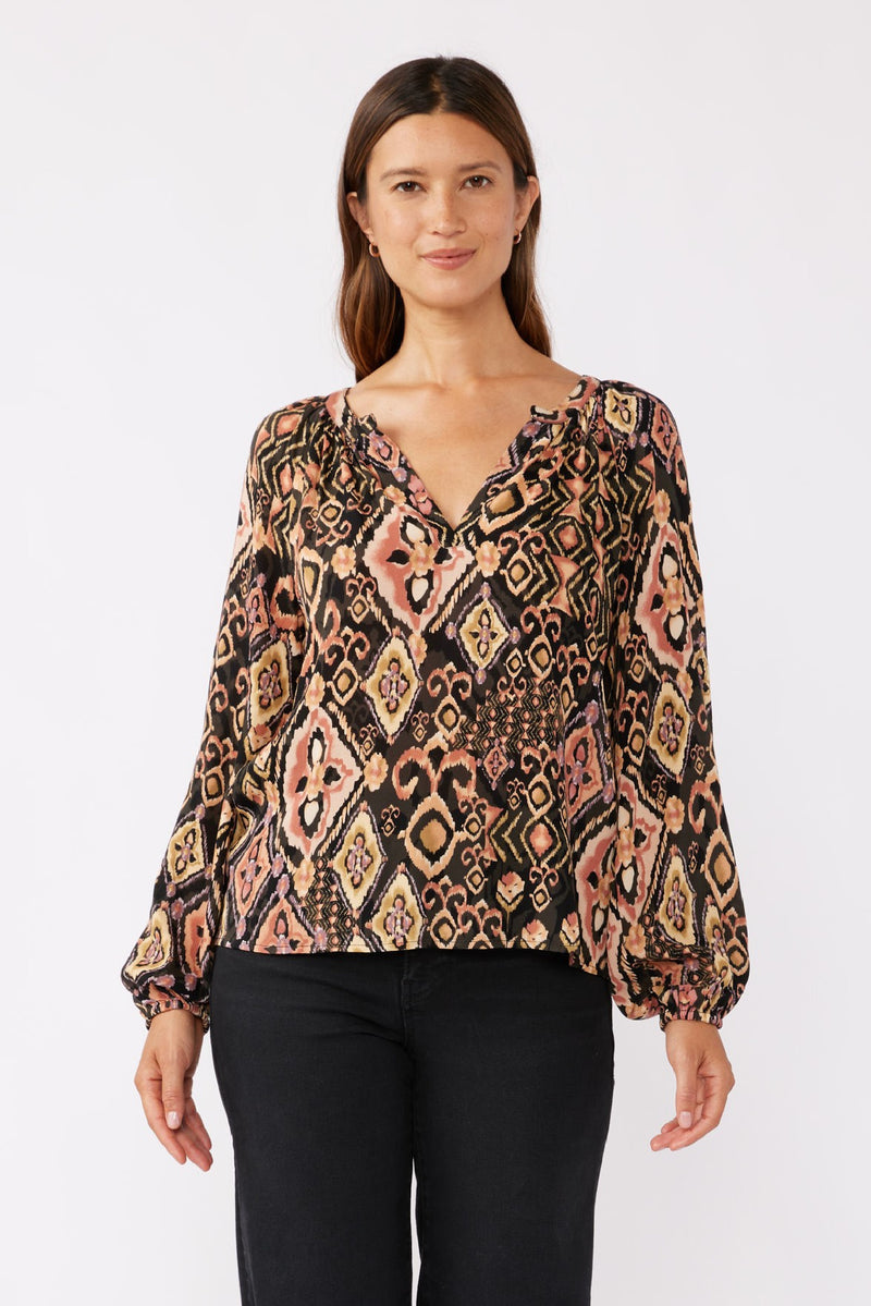 Autumn Long Sleeve Abstract Print Top Black