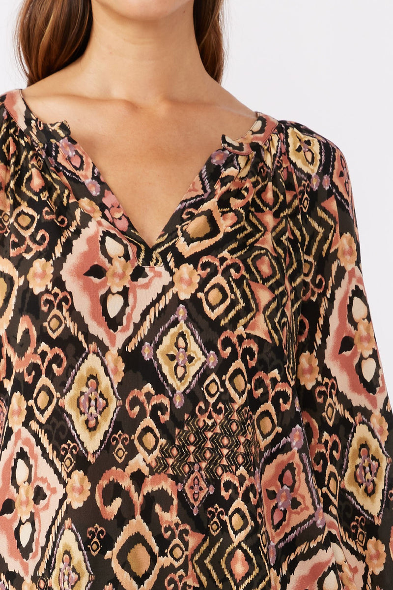 Autumn Long Sleeve Abstract Print Top Black