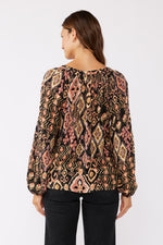 Autumn Long Sleeve Abstract Print Top Black