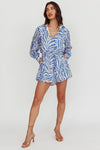 Long Sleeve Mosaic Print Romper Blue