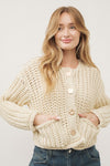 Long Sleeve Chunky Knit Cropped Cardigan Cream