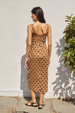 Waitlist 2/20 ♥ Lucy Sleeveless Polka Dot Print Wrap Midi Dress Taupe