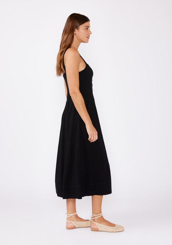 Sleeveless Button Down Front Midi Dress Black