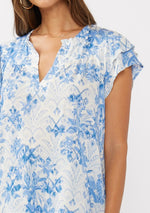 Waitlist 2/10 ♥ Doreen Short Ruffle Sleeve Floral Print Top Blue