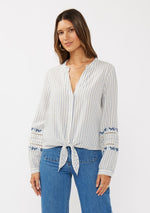 Waitlist 1/26 ♥ Elliott Long Sleeve Front Tie Stripe Print Top Blue