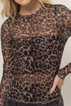 Lenny Long Sleeve Leopard Print Mesh Top Brown