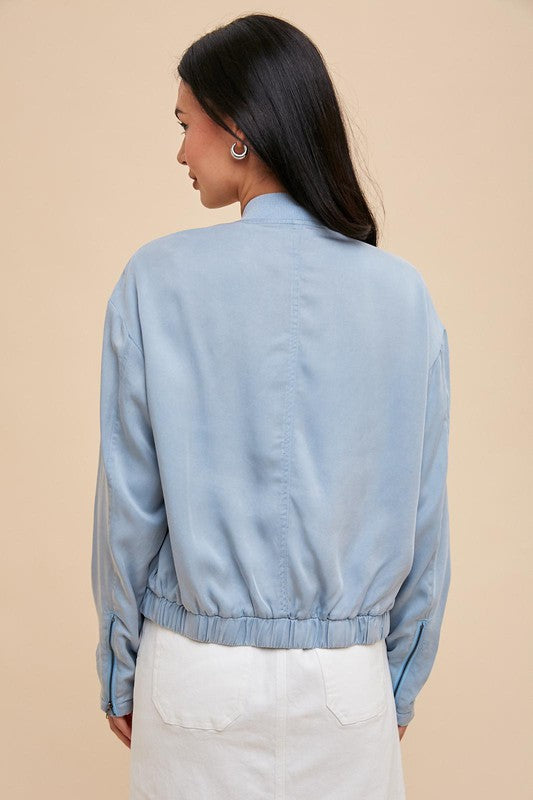 Addy Long Sleeve Bomber Jacket Blue