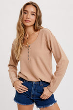 Long Sleeve Henley Top Taupe