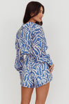 Long Sleeve Mosaic Print Romper Blue