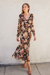 Long Sleeve Floral Print Maxi Dress Black