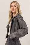 Long Sleeve Vegan Leather Cropped Jacket Blac