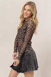 Lenny Long Sleeve Leopard Print Mesh Top Brown