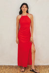 Sleeveless Halter Tie Maxi Dress Red