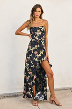 Sleeveless Floral Print Asymmetrical Hem Maxi Dress Black