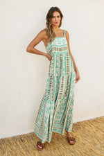 Sleeveless Abstract Print Maxi Dress Green