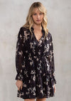 Long Sleeve Floral Print Mini Dress Black