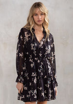 Long Sleeve Floral Print Mini Dress Black