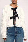 Long Sleeve Sequined Bow Tie Jacket Cream