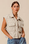  Sleeveless Button Down Quilted Vest Nude