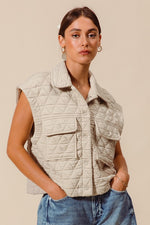  Sleeveless Button Down Quilted Vest Nude