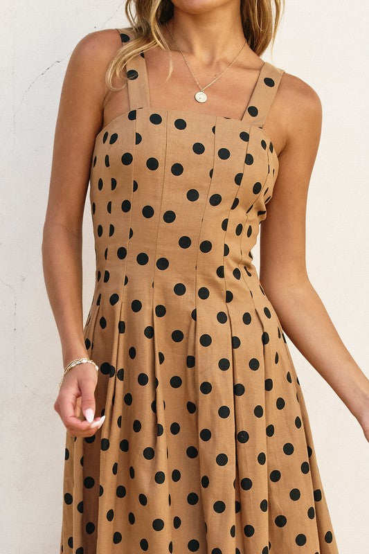 Sleeveless Polka Dot Print Maxi Dress Taupe