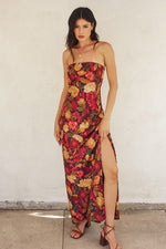 Sleeveless Floral Print Maxi Dress Burgundy