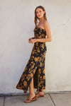 Sleeveless Floral Print Maxi Dress Black