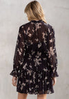 Long Sleeve Floral Print Mini Dress Black