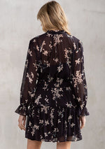 Long Sleeve Floral Print Mini Dress Black