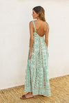 Sleeveless Abstract Print Maxi Dress Green