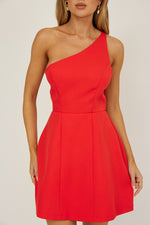 Sleeveless One Shoulder Mini Dress Red