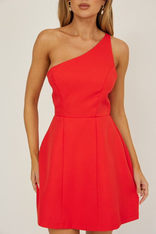 Sleeveless One Shoulder Mini Dress Red