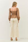 Waitlist 11/13 ♥ Kate Long Sleeve Contrast Babydoll Top Taupe