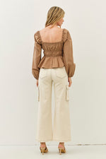 Waitlist 11/13 ♥ Kate Long Sleeve Contrast Babydoll Top Taupe