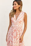 Sleeveless Paisley Print Scalloped Midi Dress Pink