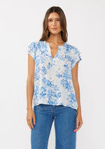 Waitlist 2/10 ♥ Doreen Short Ruffle Sleeve Floral Print Top Blue