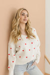 Heart Print Knit Pullover Sweater White