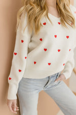 Heart Print Knit Pullover Sweater White