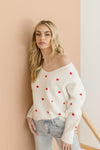 Heart Print Knit Pullover Sweater White