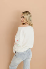 Heart Print Knit Pullover Sweater White