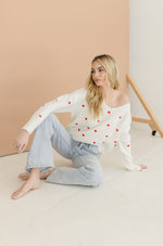 Heart Print Knit Pullover Sweater White