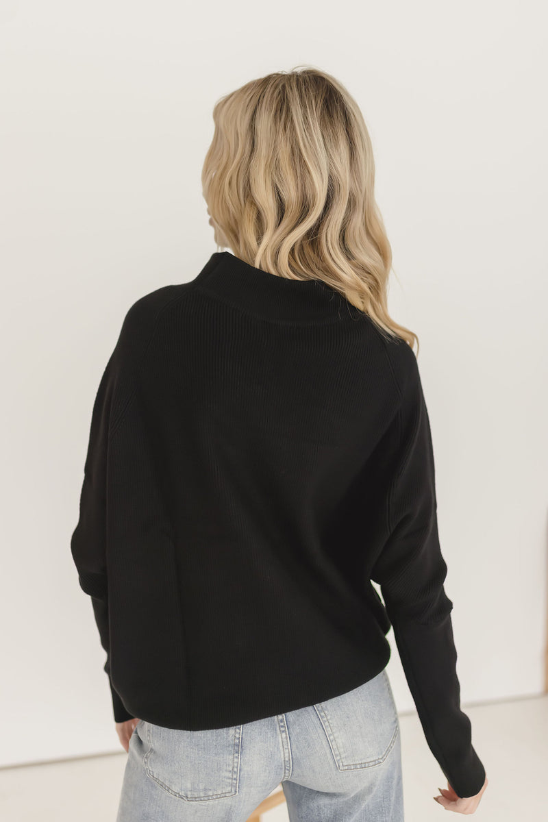  Long Sleeve Slouched Funnel Neck Sweater Black