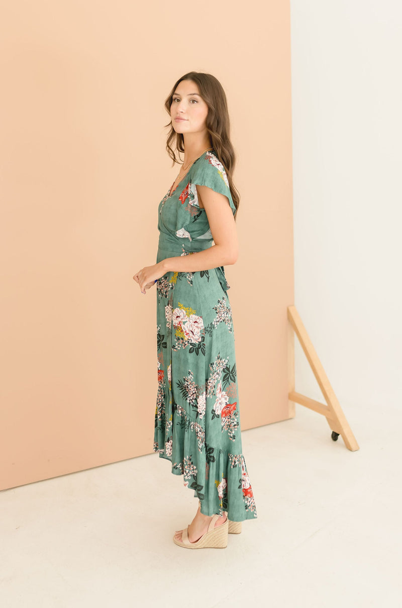 初回限定】 Lace Trimmed Sage Dress Floral ロングワンピース - cloud